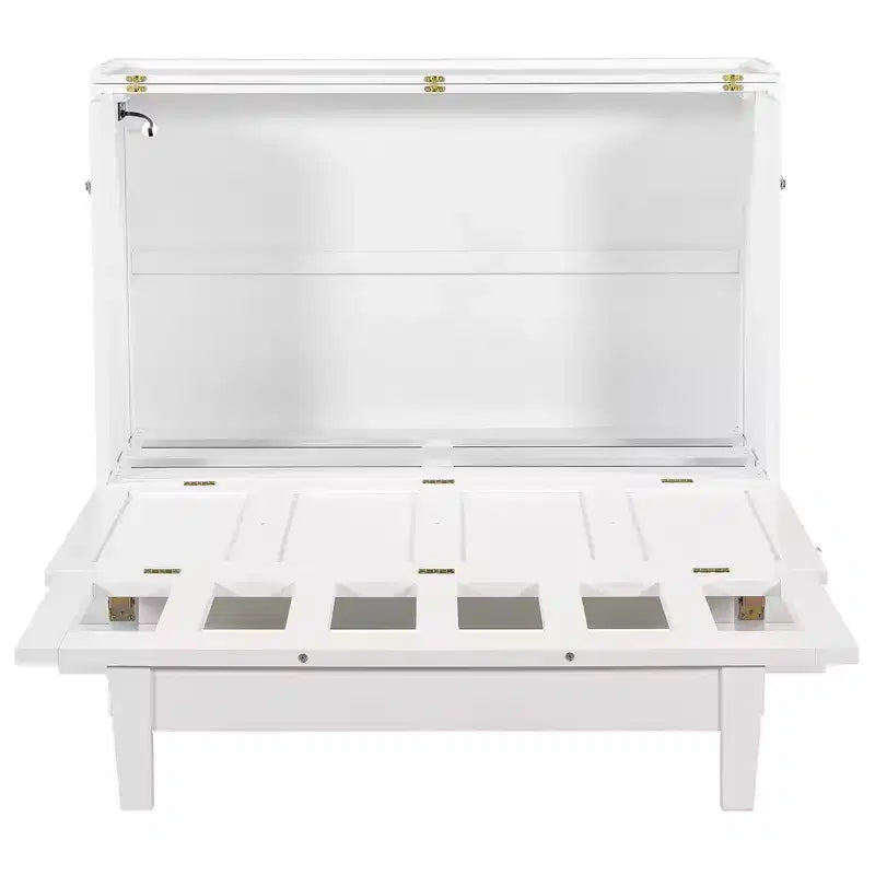 Lit escamotable en bois taille Queen/Full ModernLuxe, armoire-lit pliable peu encombrante avec station de recharge USB et tiroirs de rangement