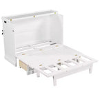 Lit escamotable en bois taille Queen/Full ModernLuxe, armoire-lit pliable peu encombrante avec station de recharge USB et tiroirs de rangement