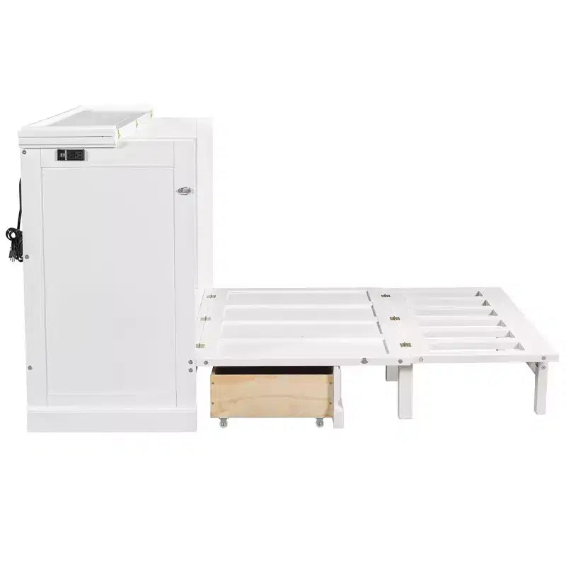 Lit escamotable en bois taille Queen/Full ModernLuxe, armoire-lit pliable peu encombrante avec station de recharge USB et tiroirs de rangement