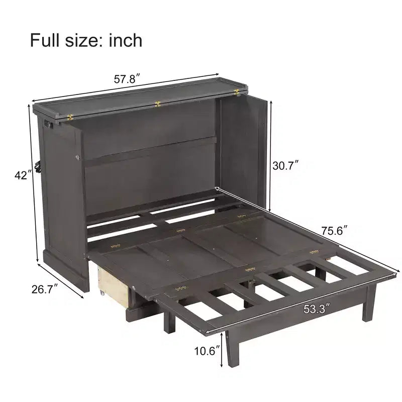 Lit escamotable en bois taille Queen/Full ModernLuxe, armoire-lit pliable peu encombrante avec station de recharge USB et tiroirs de rangement