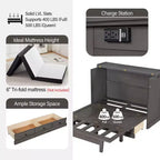 Lit escamotable en bois taille Queen/Full ModernLuxe, armoire-lit pliable peu encombrante avec station de recharge USB et tiroirs de rangement