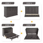 Lit escamotable en bois taille Queen/Full ModernLuxe, armoire-lit pliable peu encombrante avec station de recharge USB et tiroirs de rangement
