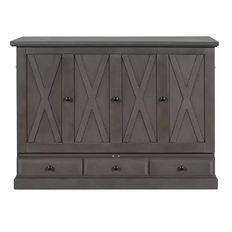 Lit escamotable en bois taille Queen/Full ModernLuxe, armoire-lit pliable peu encombrante avec station de recharge USB et tiroirs de rangement