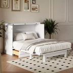 Lit escamotable en bois taille Queen/Full ModernLuxe, armoire-lit pliable peu encombrante avec station de recharge USB et tiroirs de rangement