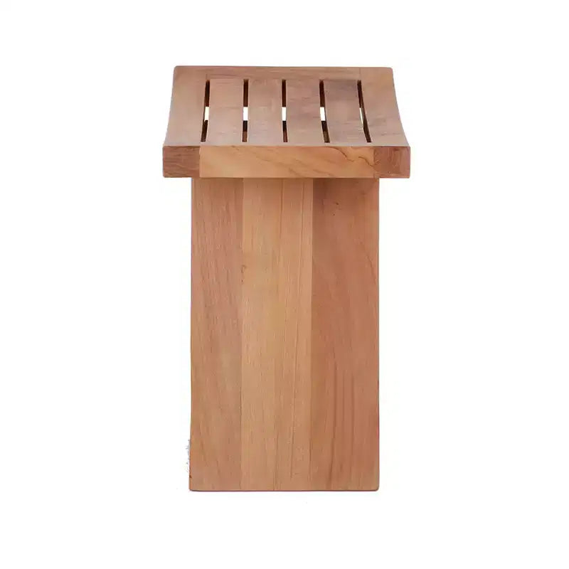 Tabouret de douche et de bain en teck nordique naturel avec siège incurvé et étagère - Beige