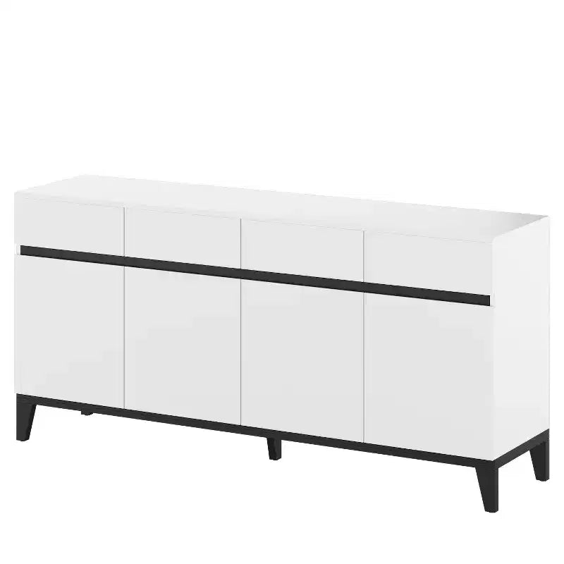 Famapy Buffet/Bahut Moderne Blanc 4 Portes Avec 4 Tiroirs de Rangement