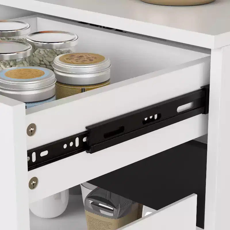 Famapy Buffet/Bahut Moderne Blanc 4 Portes Avec 4 Tiroirs de Rangement