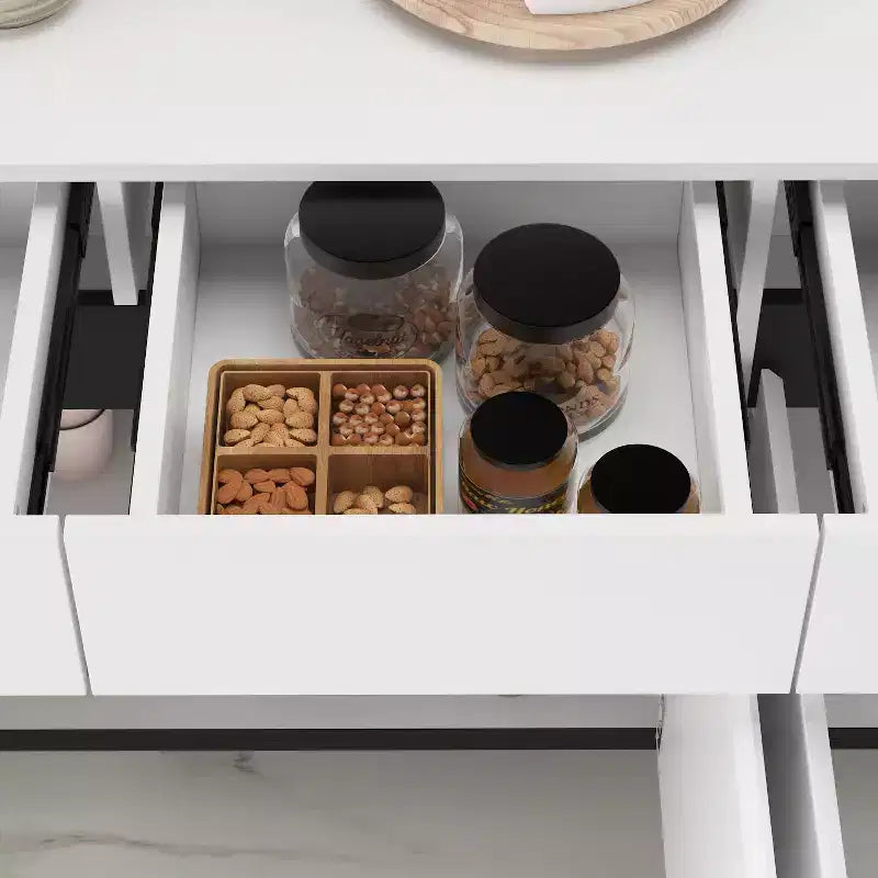 Famapy Buffet/Bahut Moderne Blanc 4 Portes Avec 4 Tiroirs de Rangement