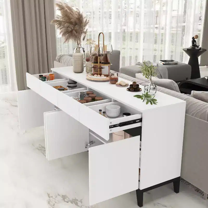Famapy Buffet/Bahut Moderne Blanc 4 Portes Avec 4 Tiroirs de Rangement