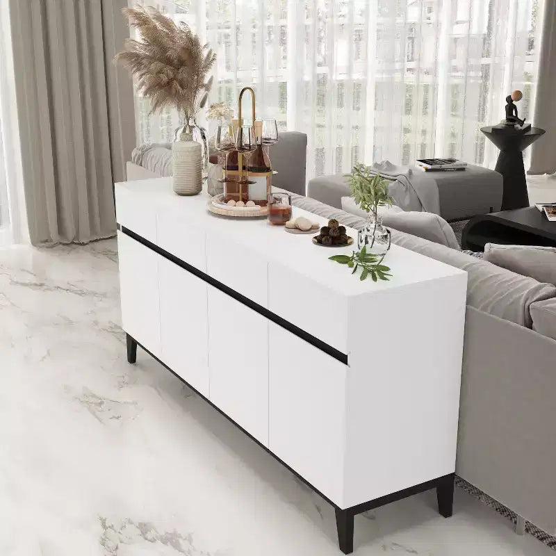Famapy Buffet/Bahut Moderne Blanc 4 Portes Avec 4 Tiroirs de Rangement