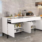 Famapy Buffet/Bahut Moderne Blanc 4 Portes Avec 4 Tiroirs de Rangement