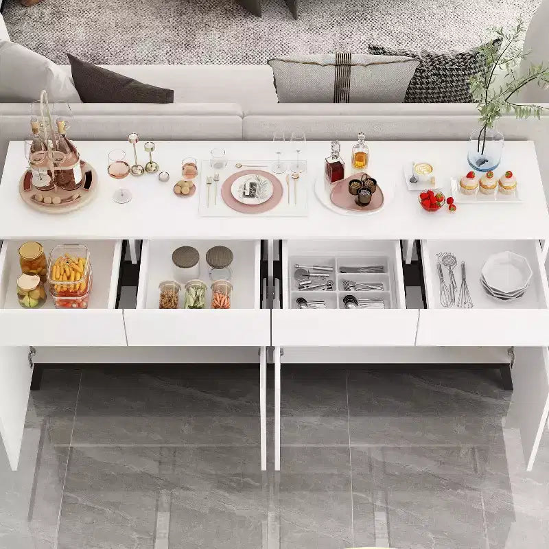 Famapy Buffet/Bahut Moderne Blanc 4 Portes Avec 4 Tiroirs de Rangement