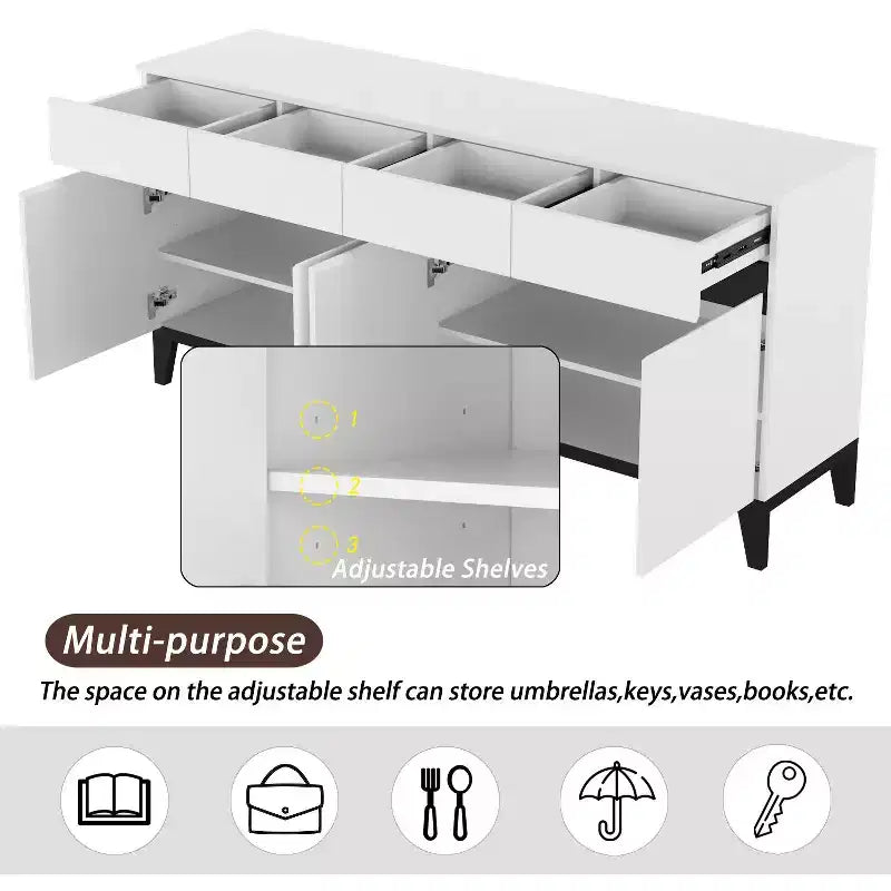 Famapy Buffet/Bahut Moderne Blanc 4 Portes Avec 4 Tiroirs de Rangement