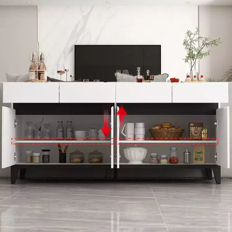 Famapy Buffet/Bahut Moderne Blanc 4 Portes Avec 4 Tiroirs de Rangement