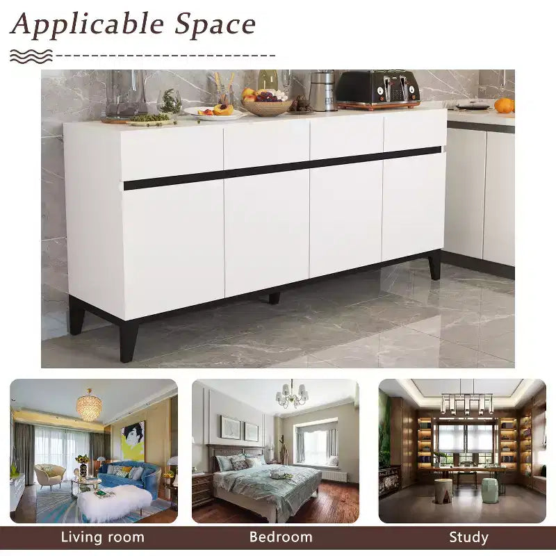Famapy Buffet/Bahut Moderne Blanc 4 Portes Avec 4 Tiroirs de Rangement