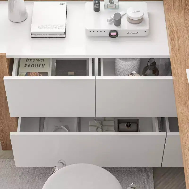 Table de Maquillage Rotative Famapy Marron et Blanc avec Tiroirs de Rangement