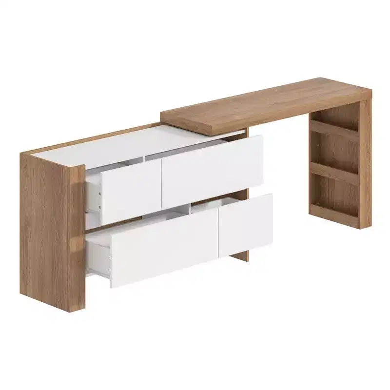 Table de Maquillage Rotative Famapy Marron et Blanc avec Tiroirs de Rangement