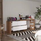 Table de Maquillage Rotative Famapy Marron et Blanc avec Tiroirs de Rangement