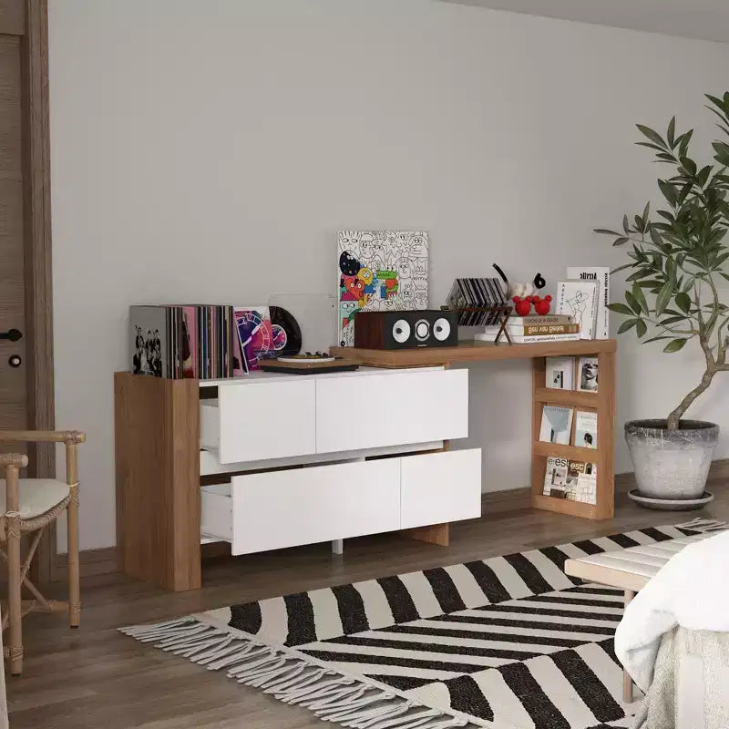 Table de Maquillage Rotative Famapy Marron et Blanc avec Tiroirs de Rangement