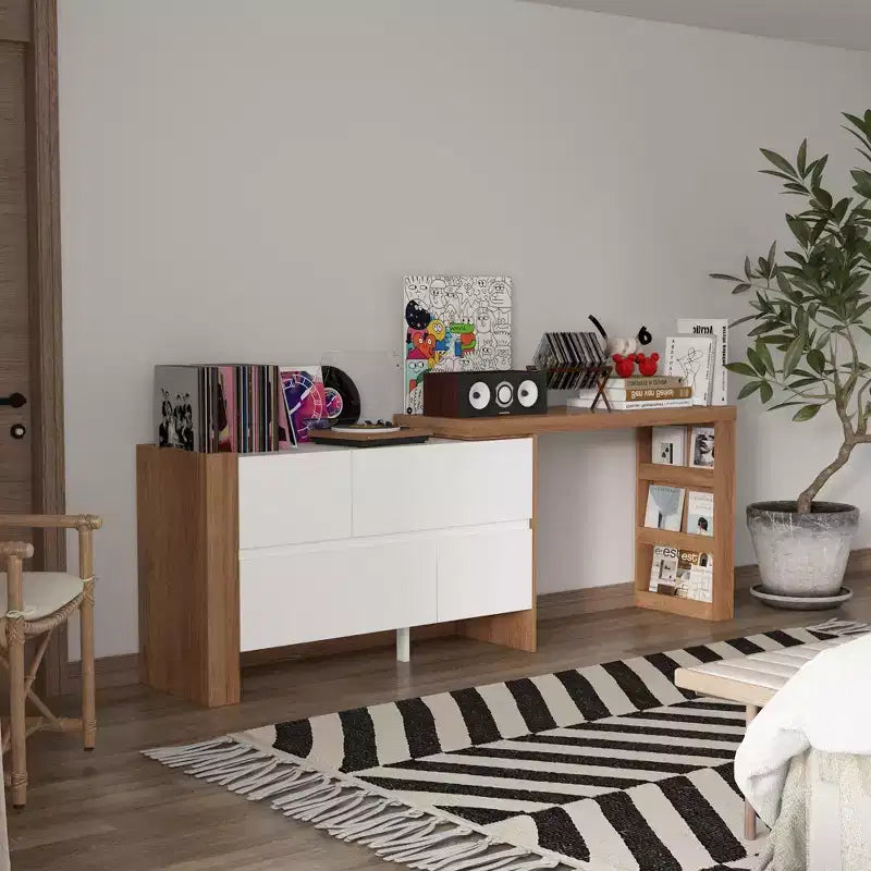 Table de Maquillage Rotative Famapy Marron et Blanc avec Tiroirs de Rangement