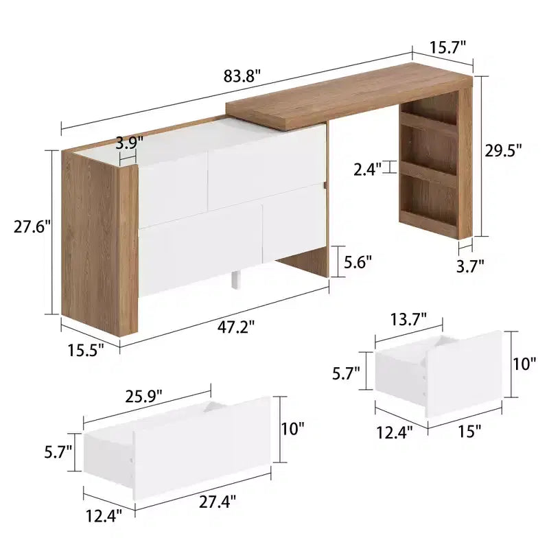 Table de Maquillage Rotative Famapy Marron et Blanc avec Tiroirs de Rangement