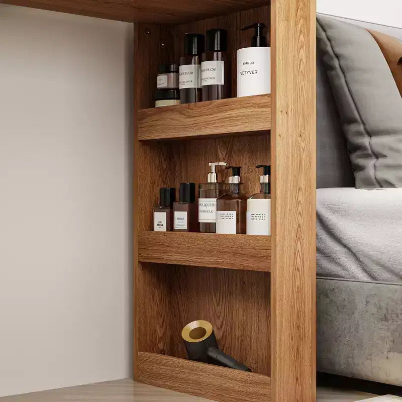 Table de Maquillage Rotative Famapy Marron et Blanc avec Tiroirs de Rangement