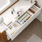 Table de Maquillage Rotative Famapy Marron et Blanc avec Tiroirs de Rangement