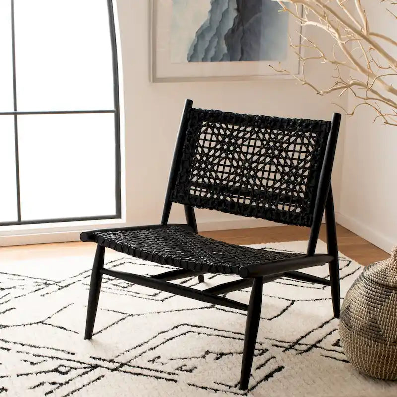 SAFAVIEH Queenie Bandelier, fauteuil d'appoint carré en cuir tressé à dossier ouvert - 26 L x 32 P x 31 H - 26Lx31Px31H