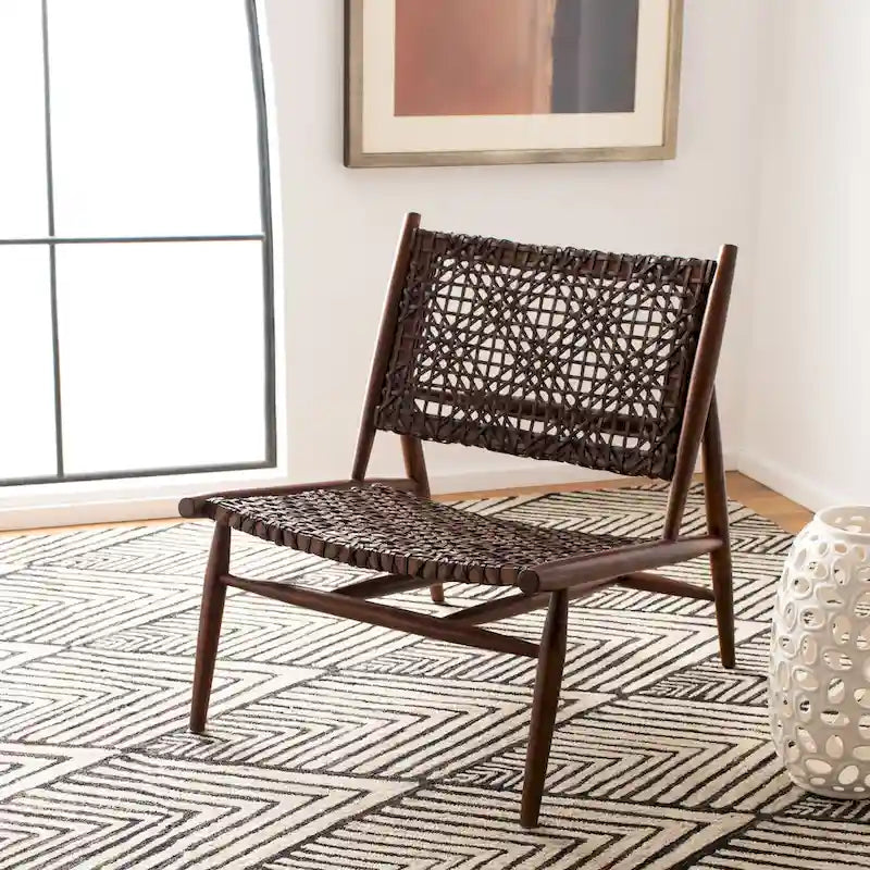 SAFAVIEH Queenie Bandelier, fauteuil d'appoint carré en cuir tressé à dossier ouvert - 26 L x 32 P x 31 H - 26Lx31Px31H