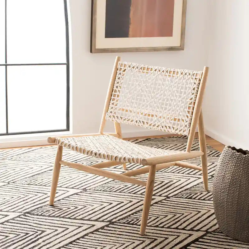 SAFAVIEH Queenie Bandelier, fauteuil d'appoint carré en cuir tressé à dossier ouvert - 26 L x 32 P x 31 H - 26Lx31Px31H