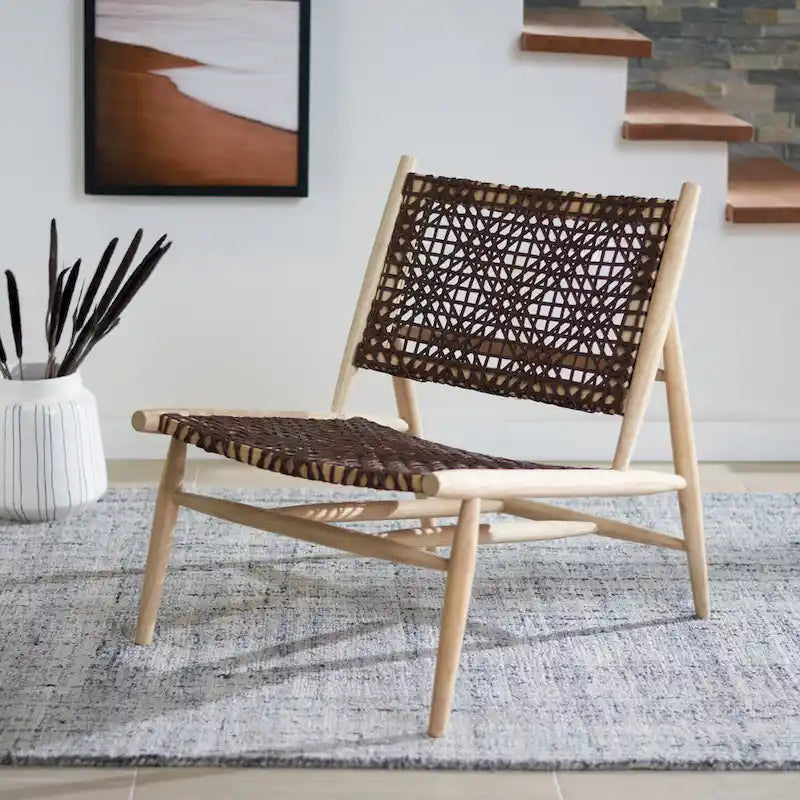 SAFAVIEH Queenie Bandelier, fauteuil d'appoint carré en cuir tressé à dossier ouvert - 26 L x 32 P x 31 H - 26Lx31Px31H