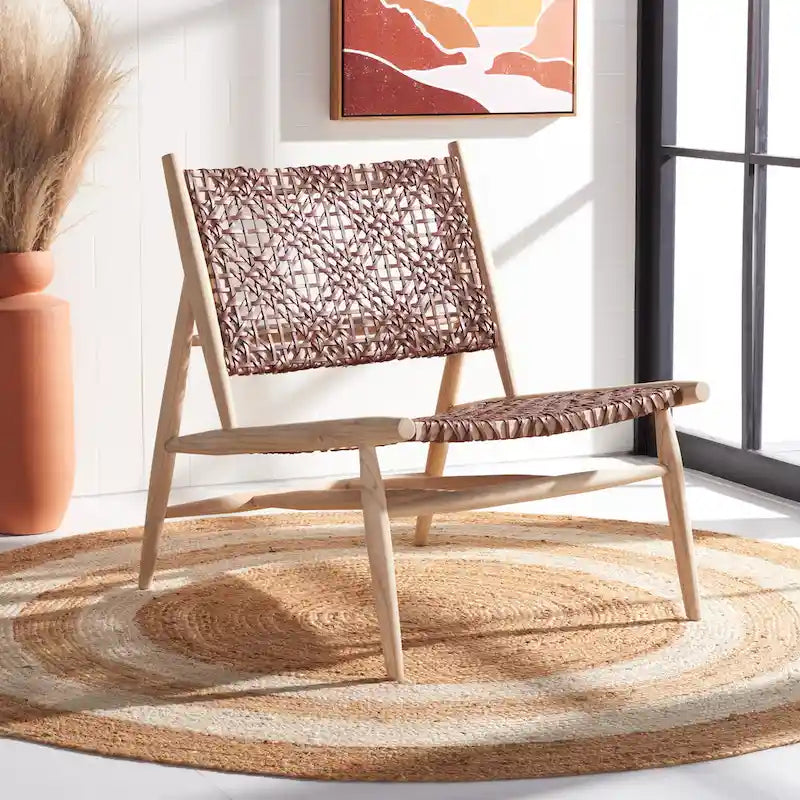 SAFAVIEH Queenie Bandelier, fauteuil d'appoint carré en cuir tressé à dossier ouvert - 26 L x 32 P x 31 H - 26Lx31Px31H