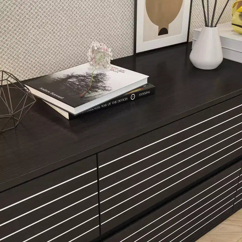 Famapy Commode / Meuble TV 6 tiroirs à rayures noires sophistiquées : Un mélange de style et de fonctionnalité pour de multiples usages