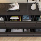 Famapy Commode / Meuble TV 6 tiroirs à rayures noires sophistiquées : Un mélange de style et de fonctionnalité pour de multiples usages