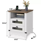 Table de chevet Garvee Farmhouse 18 pouces avec station de charge, table de nuit avec 2 tiroirs et 2 ports USB, table d'appoint avec compartiment ouvert