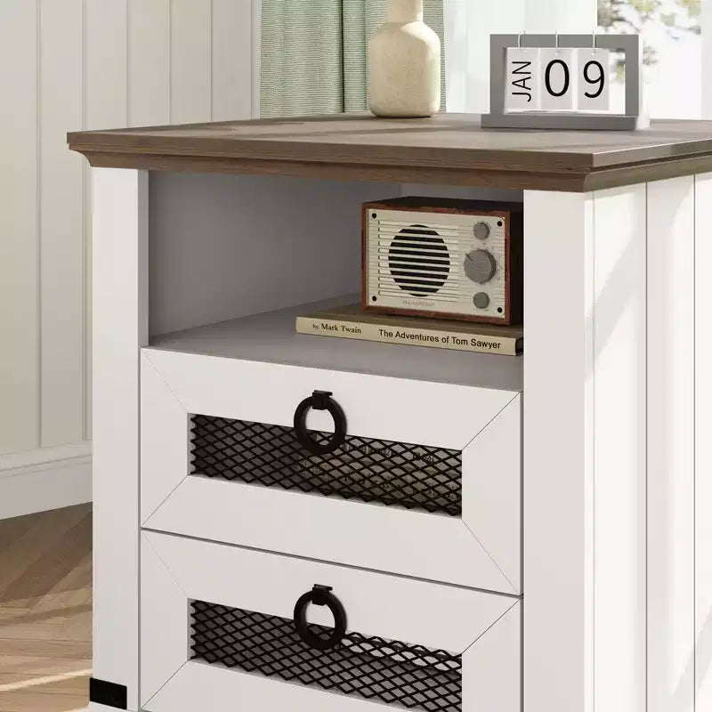 Table de chevet Garvee Farmhouse 18 pouces avec station de charge, table de nuit avec 2 tiroirs et 2 ports USB, table d'appoint avec compartiment ouvert