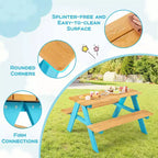 Costway Table de pique-nique pour enfants, table en bois avec bancs pour l'extérieur, jardin