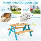 Costway Table de pique-nique pour enfants, table en bois avec bancs pour l'extérieur, jardin