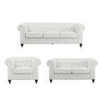 Ensemble de canapés modulaires 3 pièces Chesterfield pour salon avec accoudoirs roulés et coussins capitonnés, causeuse pour salon