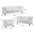 Ensemble de canapés modulaires 3 pièces Chesterfield pour salon avec accoudoirs roulés et coussins capitonnés, causeuse pour salon