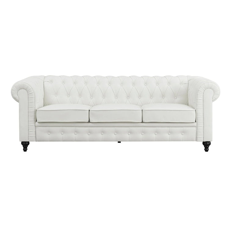 Ensemble de canapés modulaires 3 pièces Chesterfield pour salon avec accoudoirs roulés et coussins capitonnés, causeuse pour salon