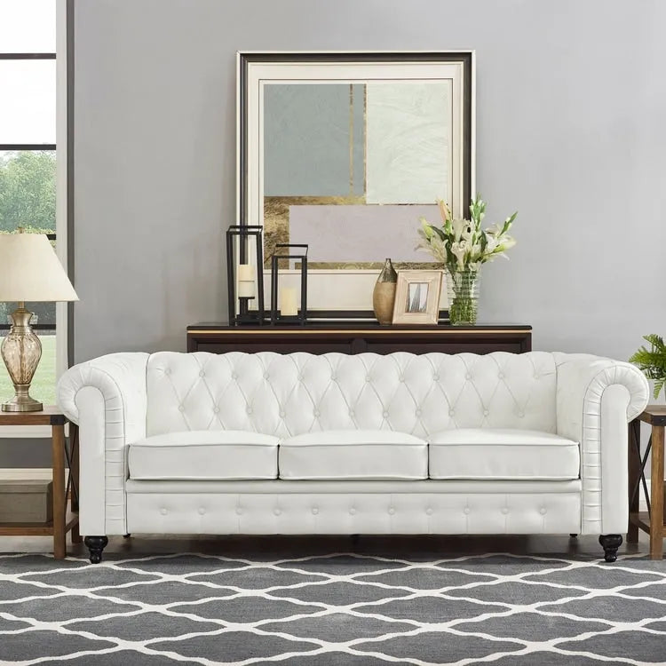 Ensemble de canapés modulaires 3 pièces Chesterfield pour salon avec accoudoirs roulés et coussins capitonnés, causeuse pour salon