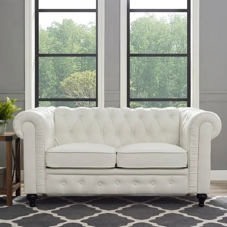 Ensemble de canapés modulaires 3 pièces Chesterfield pour salon avec accoudoirs roulés et coussins capitonnés, causeuse pour salon