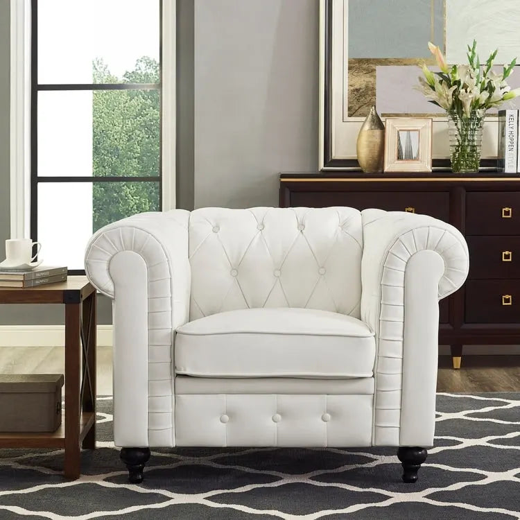 Ensemble de canapés modulaires 3 pièces Chesterfield pour salon avec accoudoirs roulés et coussins capitonnés, causeuse pour salon