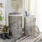 Lot de 2 paniers à linge Libby avec doublure - HAC6502 - Blanc/Blanc délavé - Safavieh