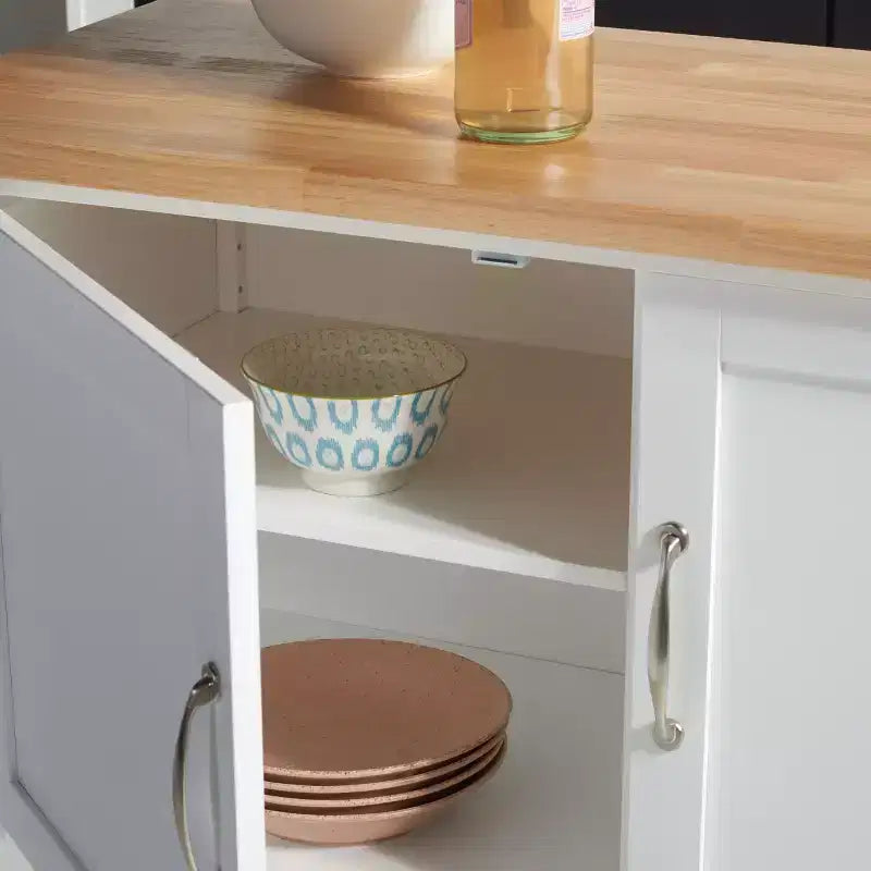 Desserte de cuisine 2 portes 1 étagère Kesler - KCH8705 - Blanc/Naturel - Safavieh
