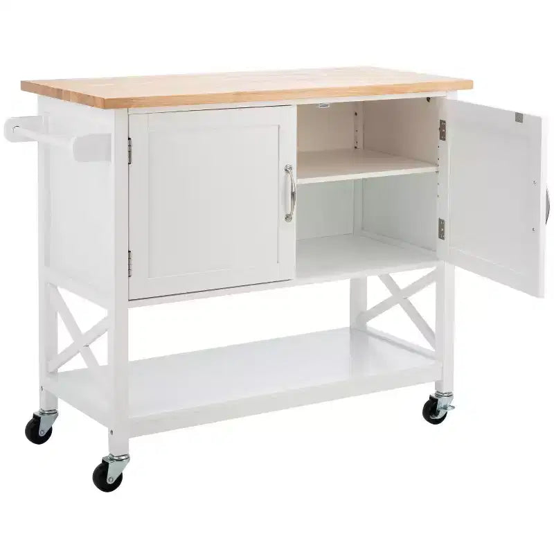 Desserte de cuisine 2 portes 1 étagère Kesler - KCH8705 - Blanc/Naturel - Safavieh