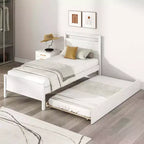 Lit plateforme double Costway avec lit gigogne, tête et pied de lit gigognes, gris/blanc