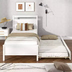 Lit plateforme double Costway avec lit gigogne, tête et pied de lit gigognes, gris/blanc