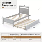 Lit plateforme double Costway avec lit gigogne, tête et pied de lit gigognes, gris/blanc